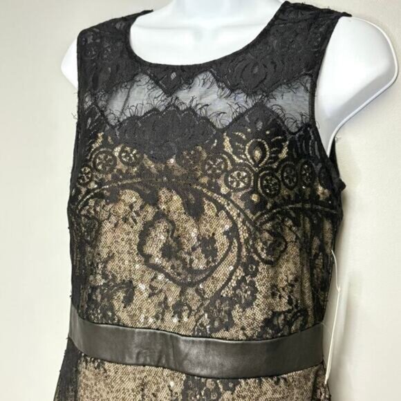 NWT Mikael Aghal Gold Sequin Black Lace Formal Mini Dress Sz 8 - Picture 2 of 8